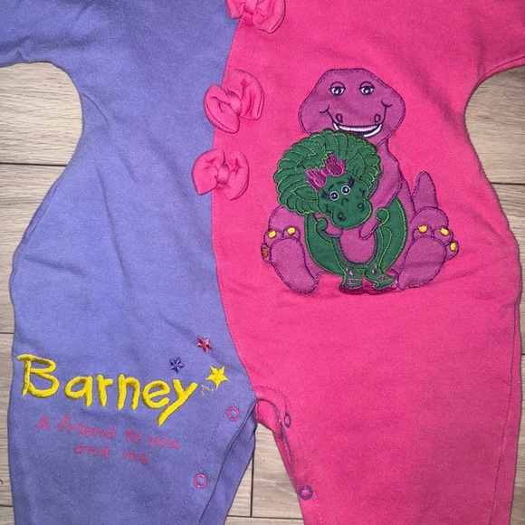 Vintage Embroidered Barneys One Piece Romper 1992 Original Tag- Pink and Purple - Picture 2 of 3